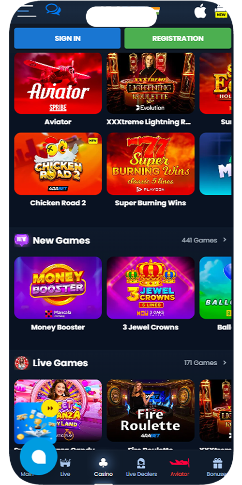 Screenshot of casino games